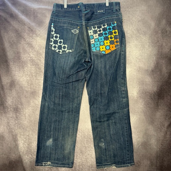 Enyce Other - Vintage Y2K Enyce Denim Baggy Raw Hem Blue Logo Embroidered Jeans Men's Size 34‎
